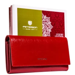 Duży czerwony portfel damski z ochroną kart RFID Peterson, 9,5 x 18,5 x 3 cm, na zatrzask