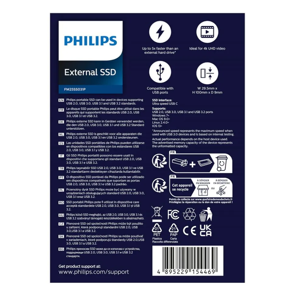 Dysk zewnętrzny SSD Philips Ultra Speed Space Grey 250 GB FM25SS031P/00, szary