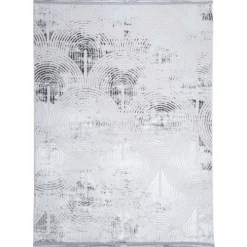 Dywan Multi-Decor Eclipse, 80 x 150 cm, ornament koła, szary z frędzlami