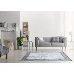 Dywan Multi-Decor Eclipse, 80 x 150 cm, ramka, szary z frędzlami