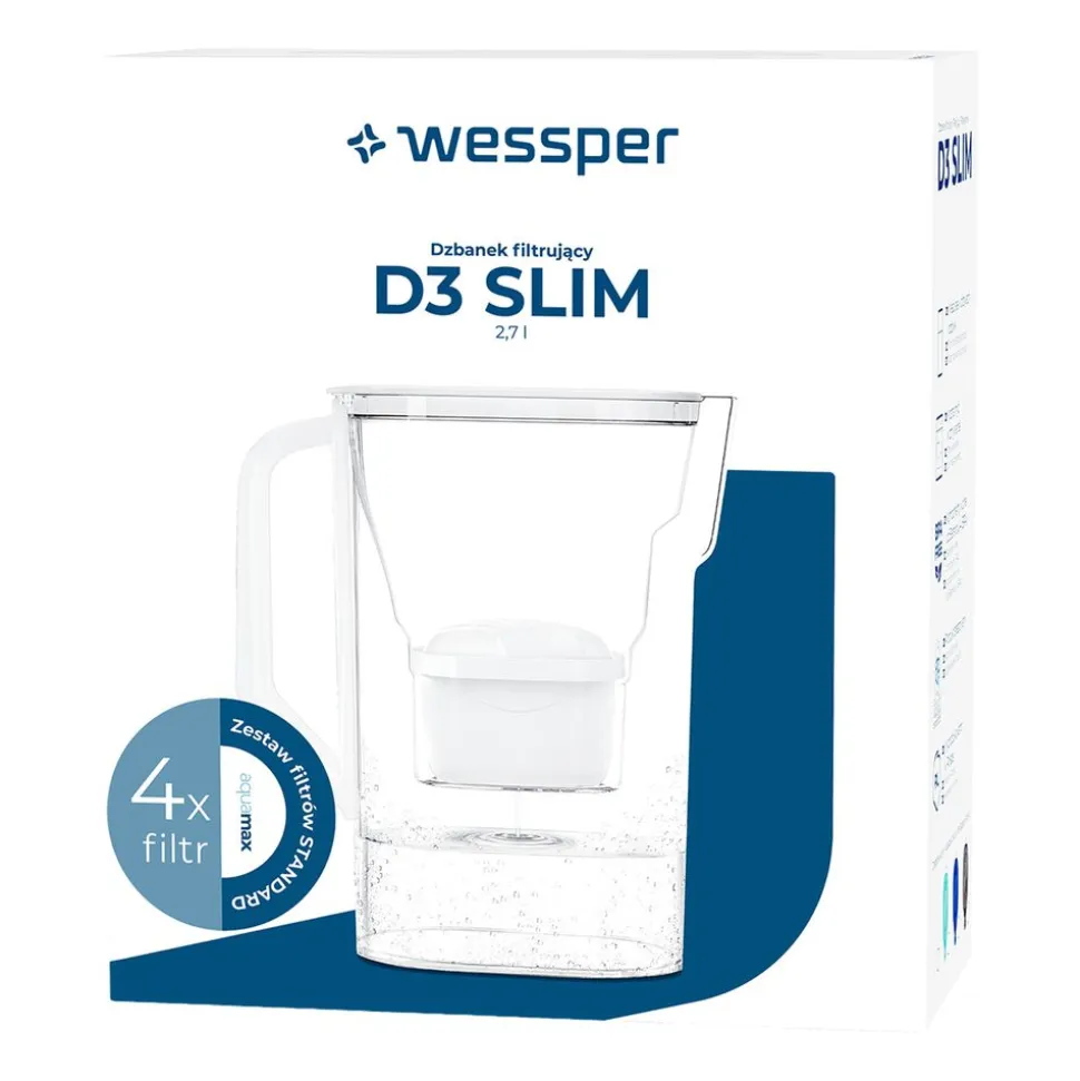 Dzbanek filtrujący Wessper D3 Slim, 2,7 l, 4 filtry, biały