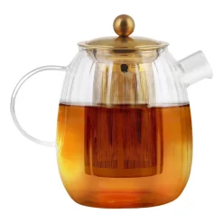 Dzbanek ze stalowym zaparzaczem Vialli Design Tulip, 1 l, z podwójną ścianką, złoty mat