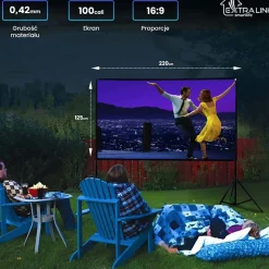 Ekran projekcyjny przenośny Extralink, 100”, 220 x 125 cm, ze stojakiem