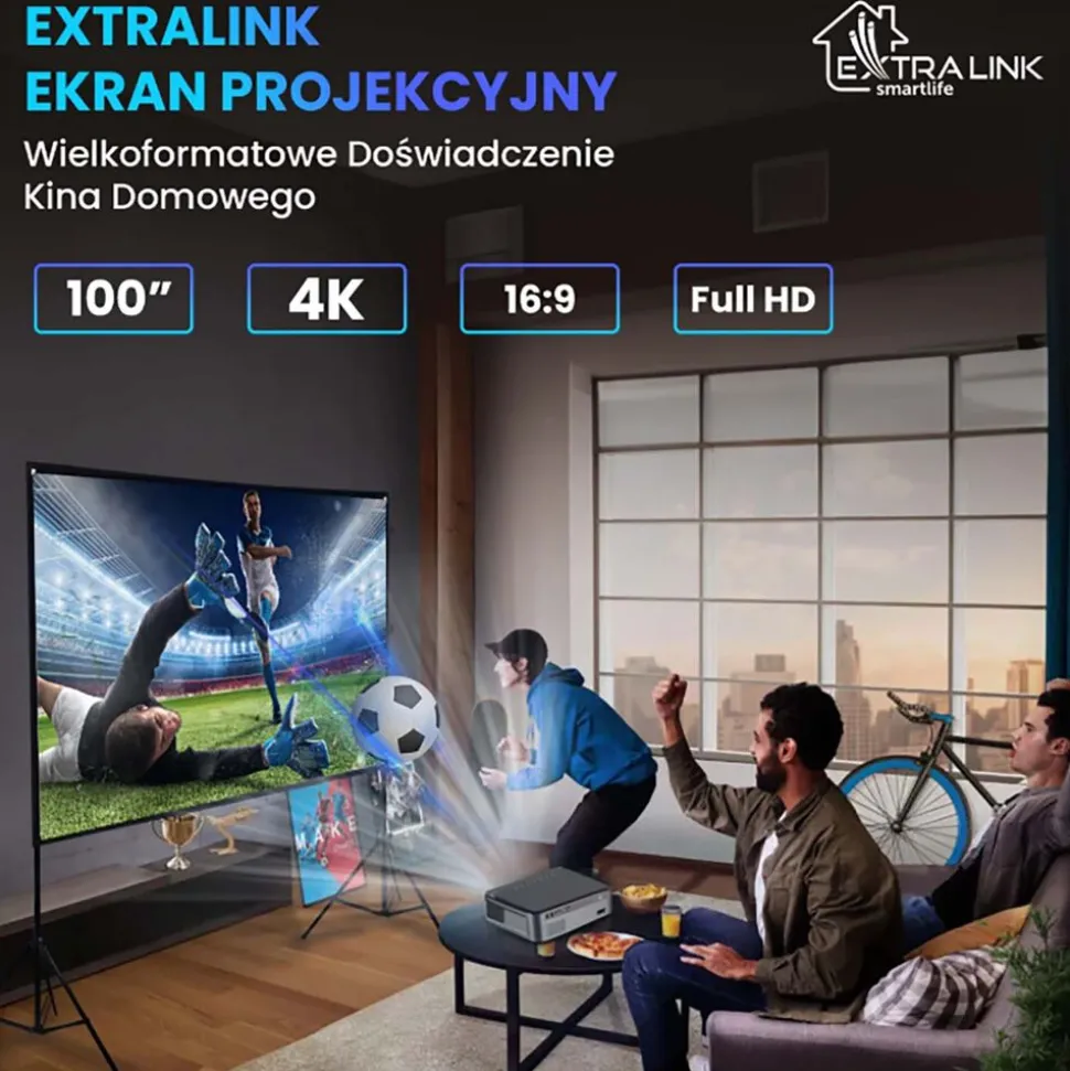 Ekran projekcyjny przenośny Extralink, 100”, 220 x 125 cm, ze stojakiem