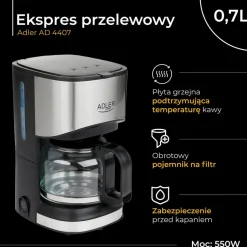 Ekspres przelewowy Adler AD 4407, 550 W, 0,7 l