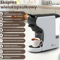 Ekspres wielokapsułkowy Extralink Home, 6 systemów kapsułek, czarno-biały
