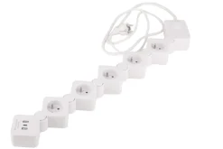 Elastyczna listwa zasilająca Hykker, 5 gniazd, 2 x USB-A, 1 x USB-C