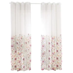 Firany na przelotkach 137 x 250 cm Smukee Home, 2 szt., z nadrukiem, różowe kwiaty