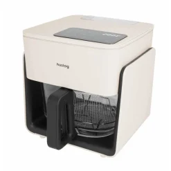 Frytkownica beztłuszczowa szklana Huslog Crystal Steam, 1300 W, 4,2 l, z funkcją pary, kremowa