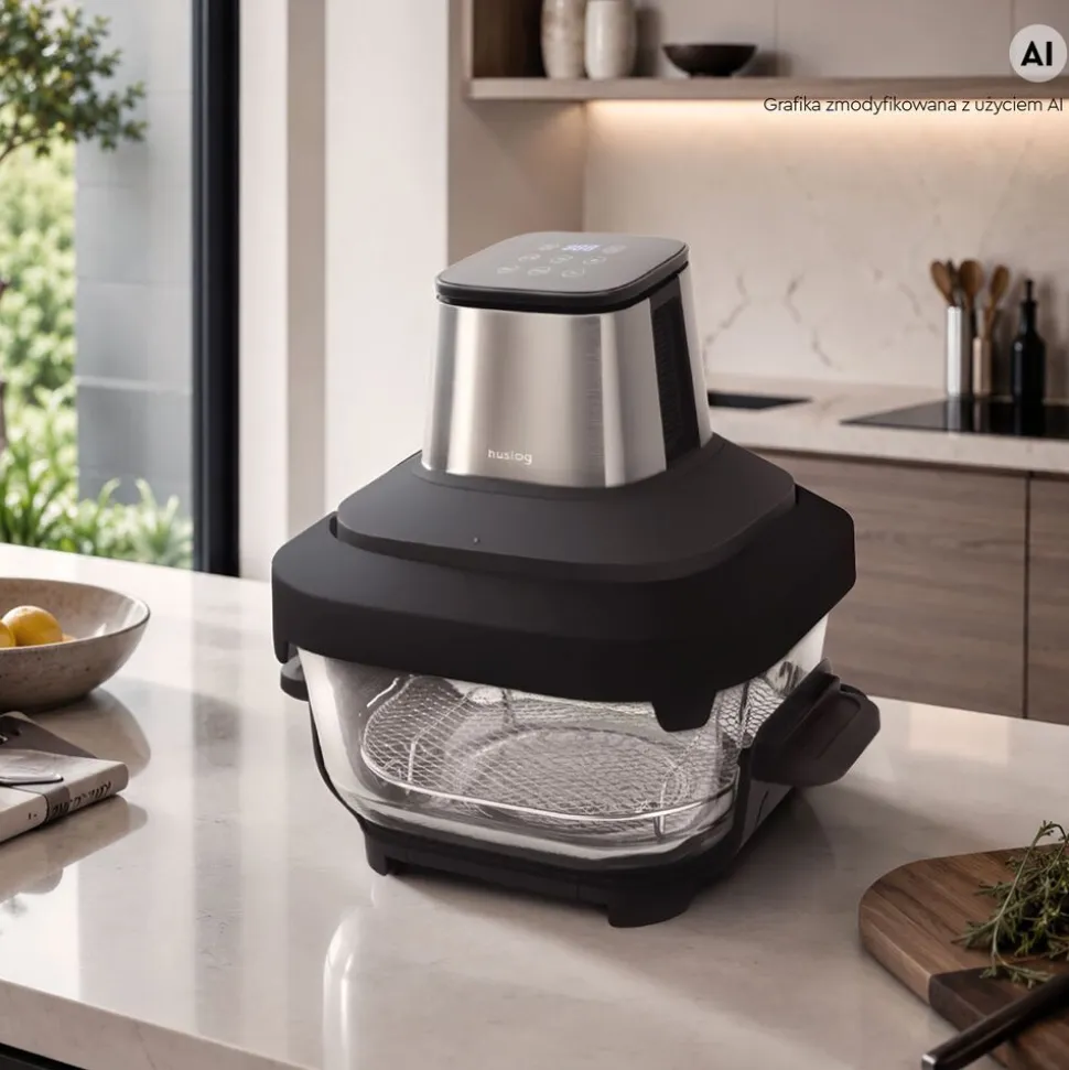 Frytkownica beztłuszczowa szklana Huslog, 1550 W, 1,35 l, 3,7 l, czarna