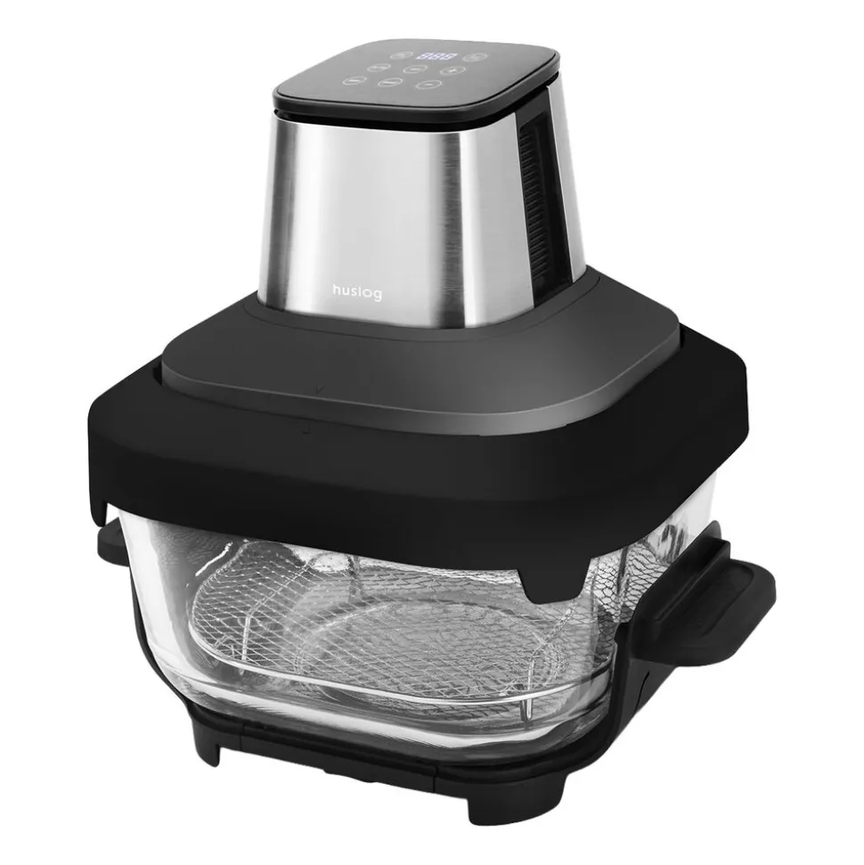 Frytkownica beztłuszczowa szklana Huslog, 1550 W, 1,35 l, 3,7 l, czarna