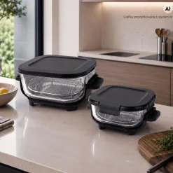 Frytkownica beztłuszczowa szklana Huslog, 1550 W, 1,35 l, 3,7 l, czarna