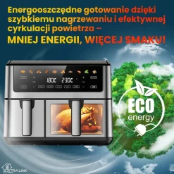 Frytkownica beztłuszczowa z okienkiem Extralink Dual Basket, 2 komory, 2500 W, 6,5 l i 3,5 l, srebrna