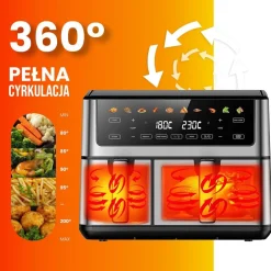 Frytkownica beztłuszczowa z okienkiem Extralink Dual Basket, 2 komory, 2500 W, 6,5 l i 3,5 l, srebrna