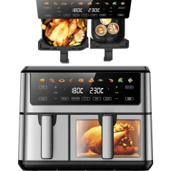 Frytkownica beztłuszczowa z okienkiem Extralink Dual Basket, 2 komory, 2500 W, 6,5 l i 3,5 l, srebrna