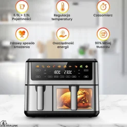 Frytkownica beztłuszczowa z okienkiem Extralink Dual Basket, 2 komory, 2500 W, 6,5 l i 3,5 l, srebrna