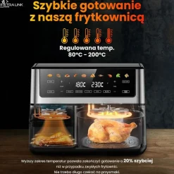Frytkownica beztłuszczowa z okienkiem Extralink Dual Basket, 2 komory, 2500 W, 6,5 l i 3,5 l, srebrna