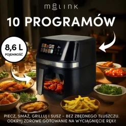 Frytkownica beztłuszczowa z okienkiem Melink, 1700 W, 8,6 l, czarna