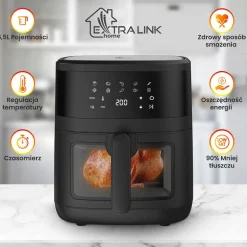 Frytkownica beztłuszczowa z okienkiem Extralink, 1800 W, 6,5 l, czarna
