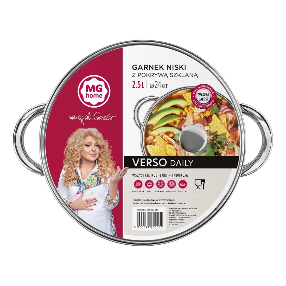 Garnek stalowy 24 cm 2,5 l MG Home Verso Daily, stal nierdzewna