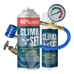 Gaz do klimatyzacji ClimaSet R134a 626 g, z przewodem z manometrem i odświeżaczem do klimatyzacji