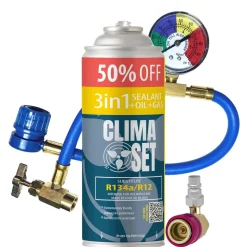 Gaz do klimatyzacji ClimaSet 3w1 R134a 626 g, z przewodem z manometrem i adapterem HP/LP