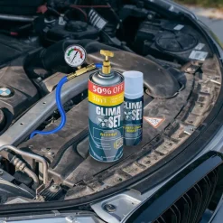 Gaz do klimatyzacji ClimaSet 3w1 R1234yf 470g, z przewodem z manometrem, adapterem R1234yf i odświeżaczem do klimatyzacji