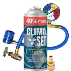 Gaz do klimatyzacji ClimaSet R1234yf 470 g, z przewodem z manometrem i adapterem R1234yf