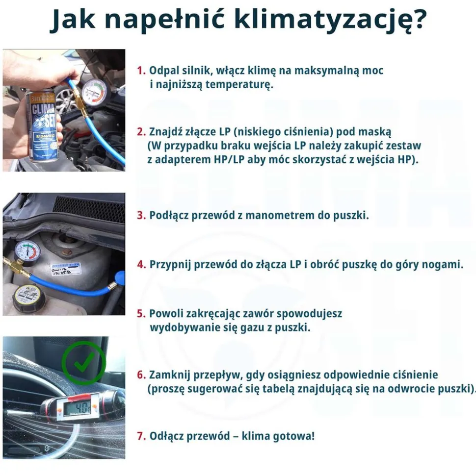 Gaz do klimatyzacji ClimaSet R134a 626 g, z przewodem z manometrem