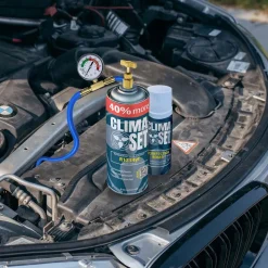Gaz do klimatyzacji ClimaSet R1234yf 470 g, z przewodem z manometrem, adapterem R1234yf i odświeżaczem do klimatyzacji
