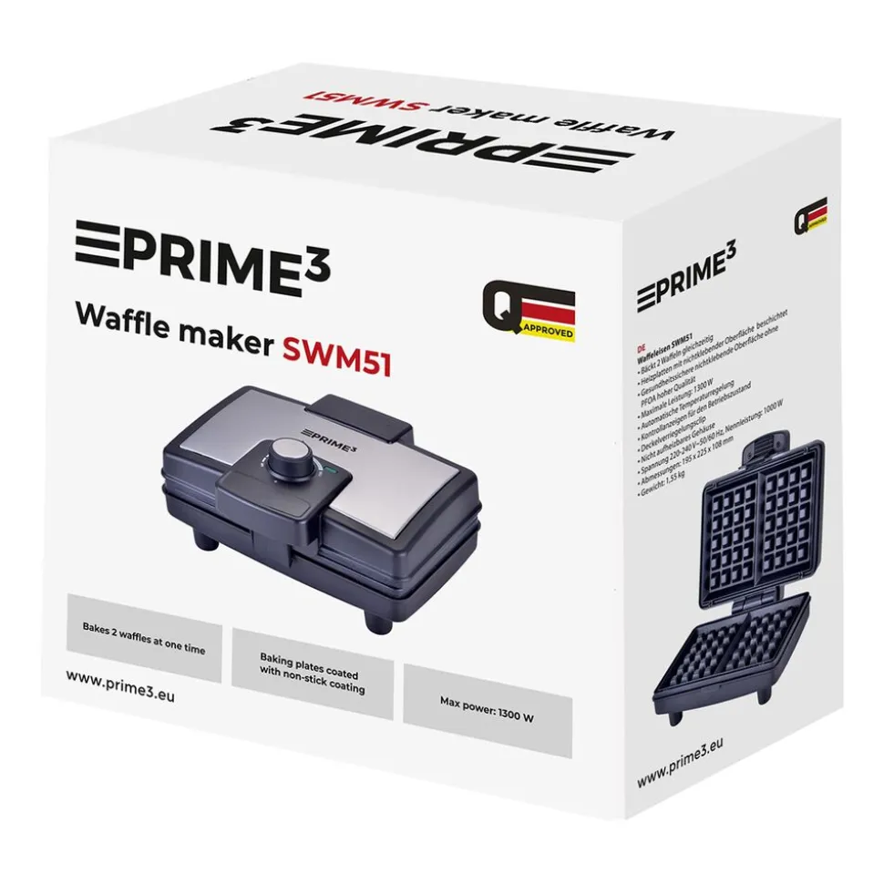 Gofrownica Prime3 SWM51, 1000 W, 2 gofry, czarna