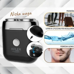 Golarka podróżna z USB, 2 głowice, czarna
