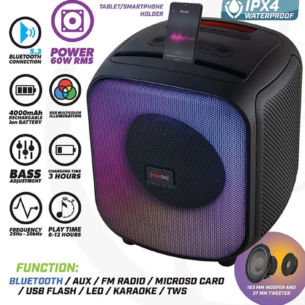 Głośnik Bluetooth Rebeltec PowerCube 500, 60 W, czarny