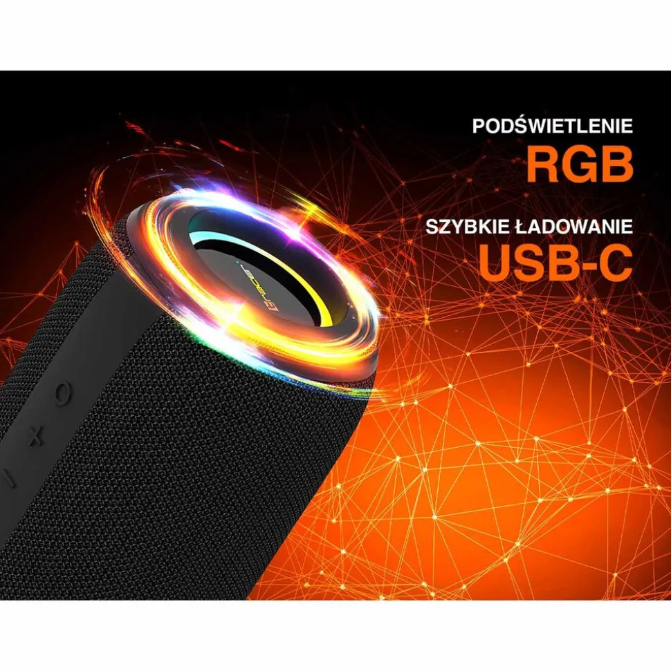 Głośnik Bluetooth Tracer XtremeBeat Pro TWS BT RGB, 40 W, czarno-pomarańczowy