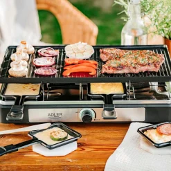 Grill elektryczny raclette Adler AD 6616, 1400 W, dwustronna płyta 42 x 23 cm, 8 x minipatelnia do raclette