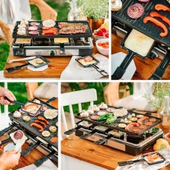 Grill elektryczny raclette Adler AD 6616, 1400 W, dwustronna płyta 42 x 23 cm, 8 x minipatelnia do raclette