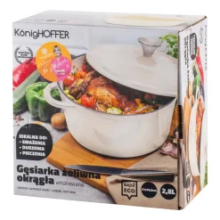 Gęsiarka żeliwna emaliowana Konighoffer, 2,8 l, 21 x 10,5 cm, okrągła, kremowa