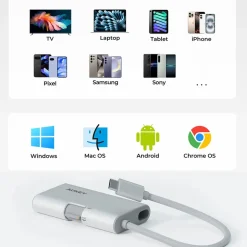 Hub USB-C adapter 3 w 1 Aukey UH-CUH01 TravelDok, srebrny