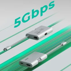 Hub USB-C adapter 3 w 1 Aukey UH-CUH01 TravelDok, srebrny