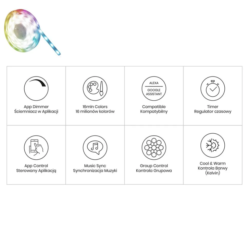 Inteligentna taśma LED RGB Smart Tuya IP65 Eko-Light, 3 m, Wi-Fi