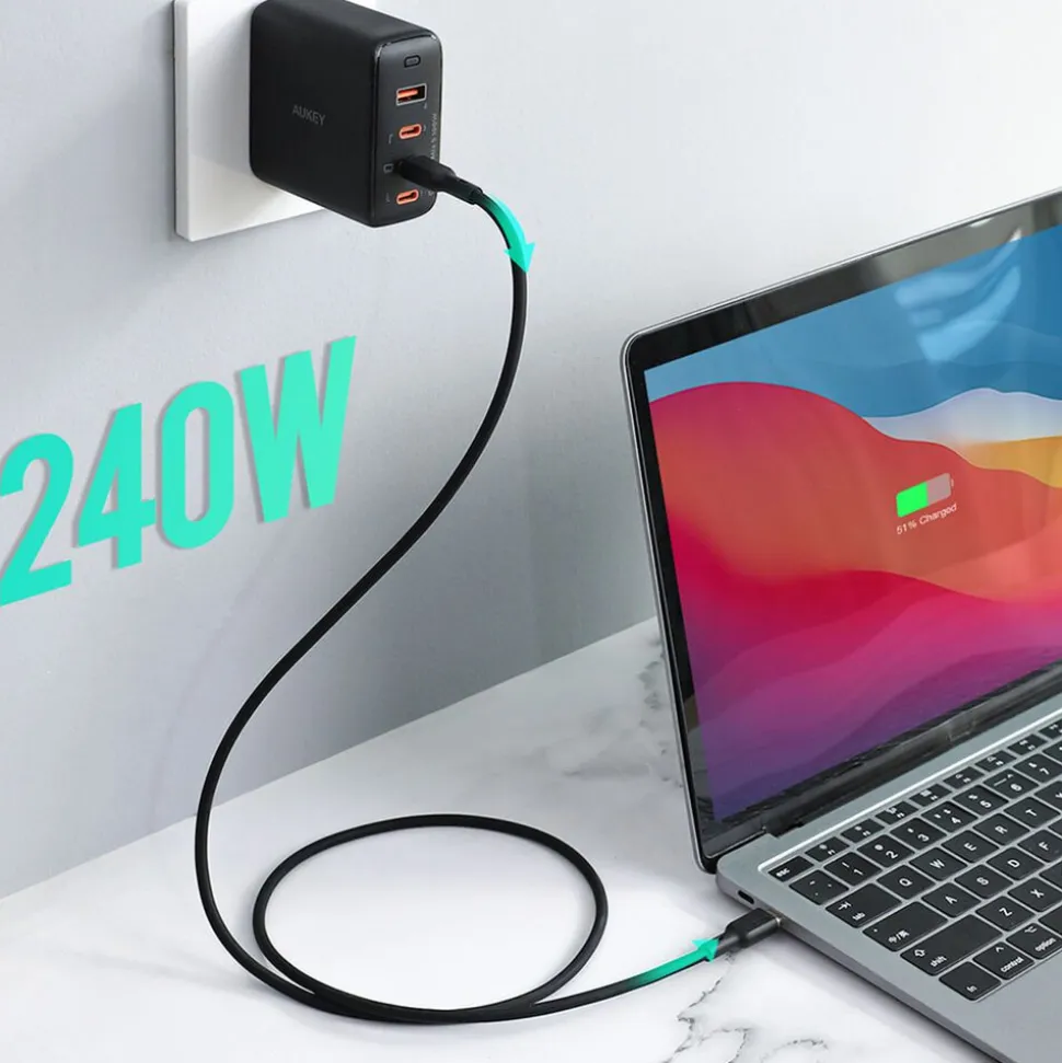 Kabel USB-C-USB-C Aukey CB-DCC241, 240 W, 1,8 m