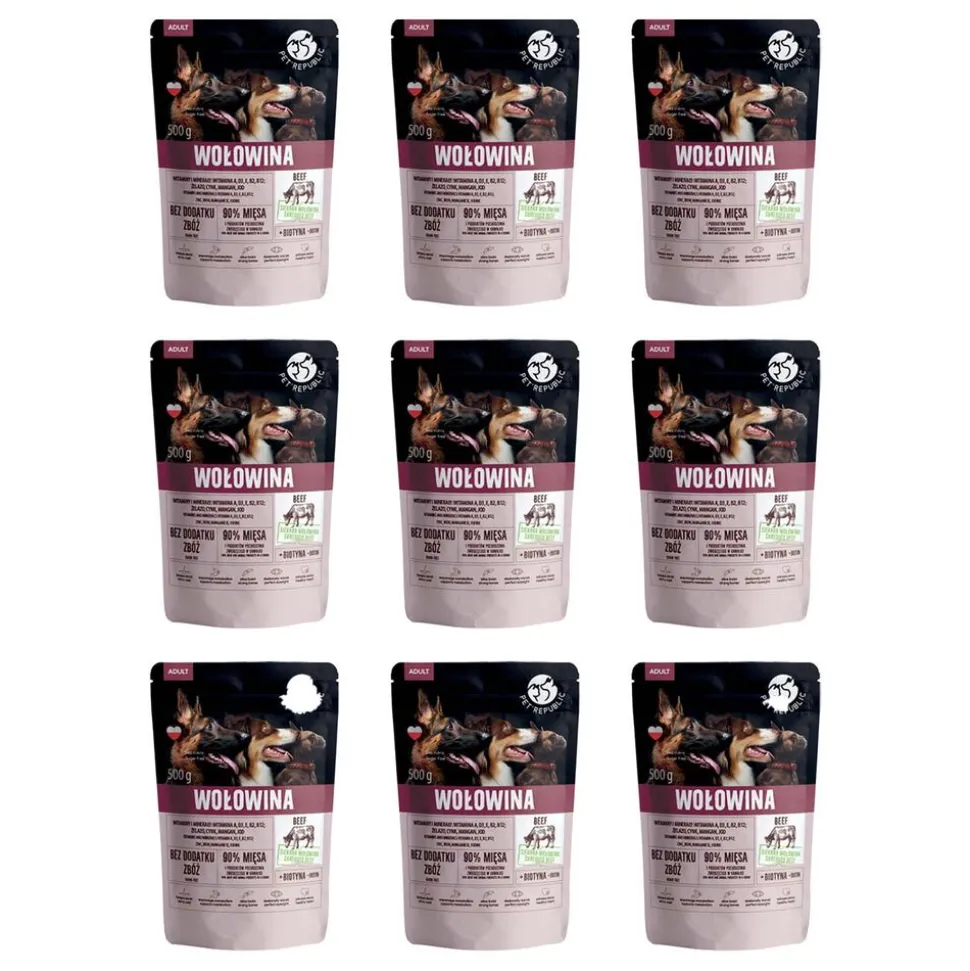Karma dla dorosłych psów Pet Republic z wołowiną, mokra, 9 x 500 g