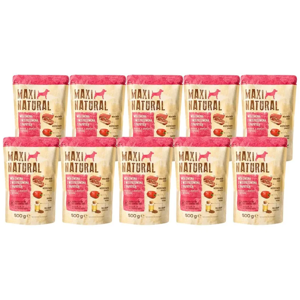 Karma dla psa Maxi Natural, mokra, wołowina i wieprzowina z papryką,10 x 500 g