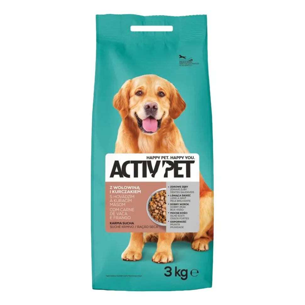 Karma dla psów Activ Pet, sucha, wołowina i warzywa, 4 x 3 kg