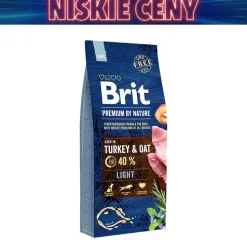 Karma dla psów Brit Premium By Nature Light, sucha, z indykiem, 15 kg