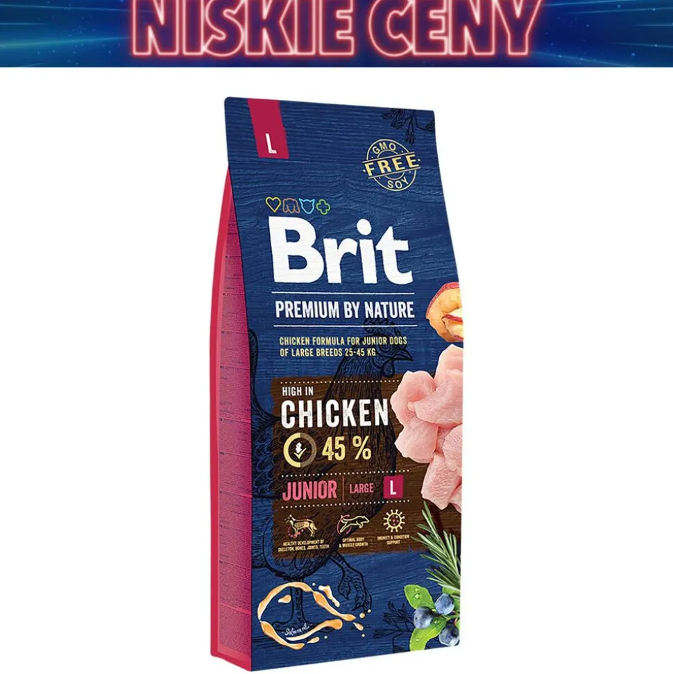 Karma dla szczeniąt Brit Premium By Nature Junior L, sucha, z kurczakiem, 15 kg