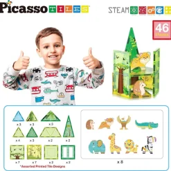 Klocki magnetyczne Picasso Safari, 38 elementów, z 8 zwierzątkami