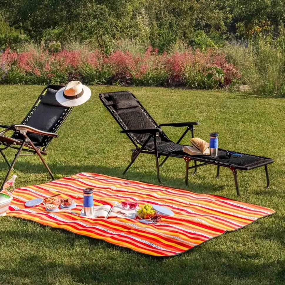 Koc piknikowy 150 x 200 cm Tadar, z izolacją, w paski, pomarańczowy