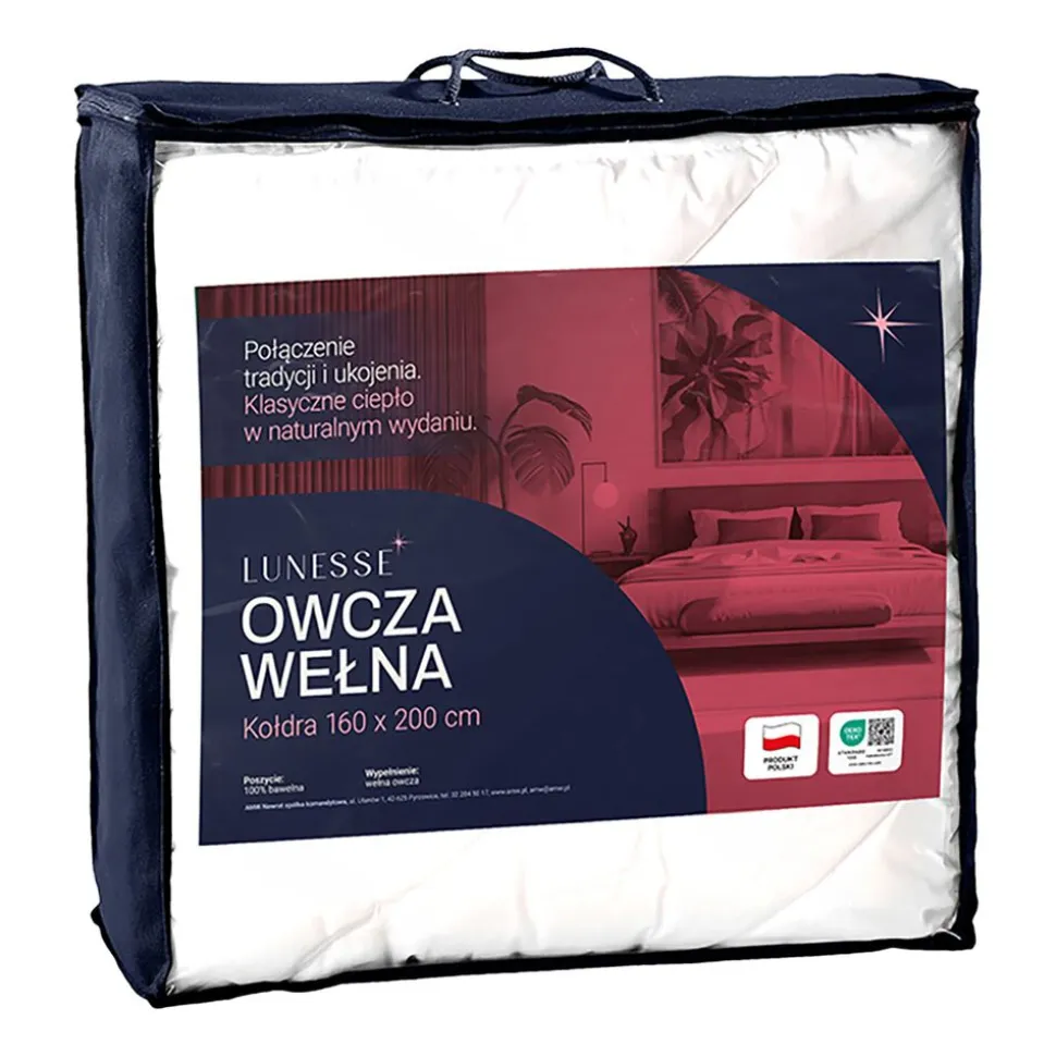 Kołdra 220 x 200 cm Lunesse Owcza Wełna, biała