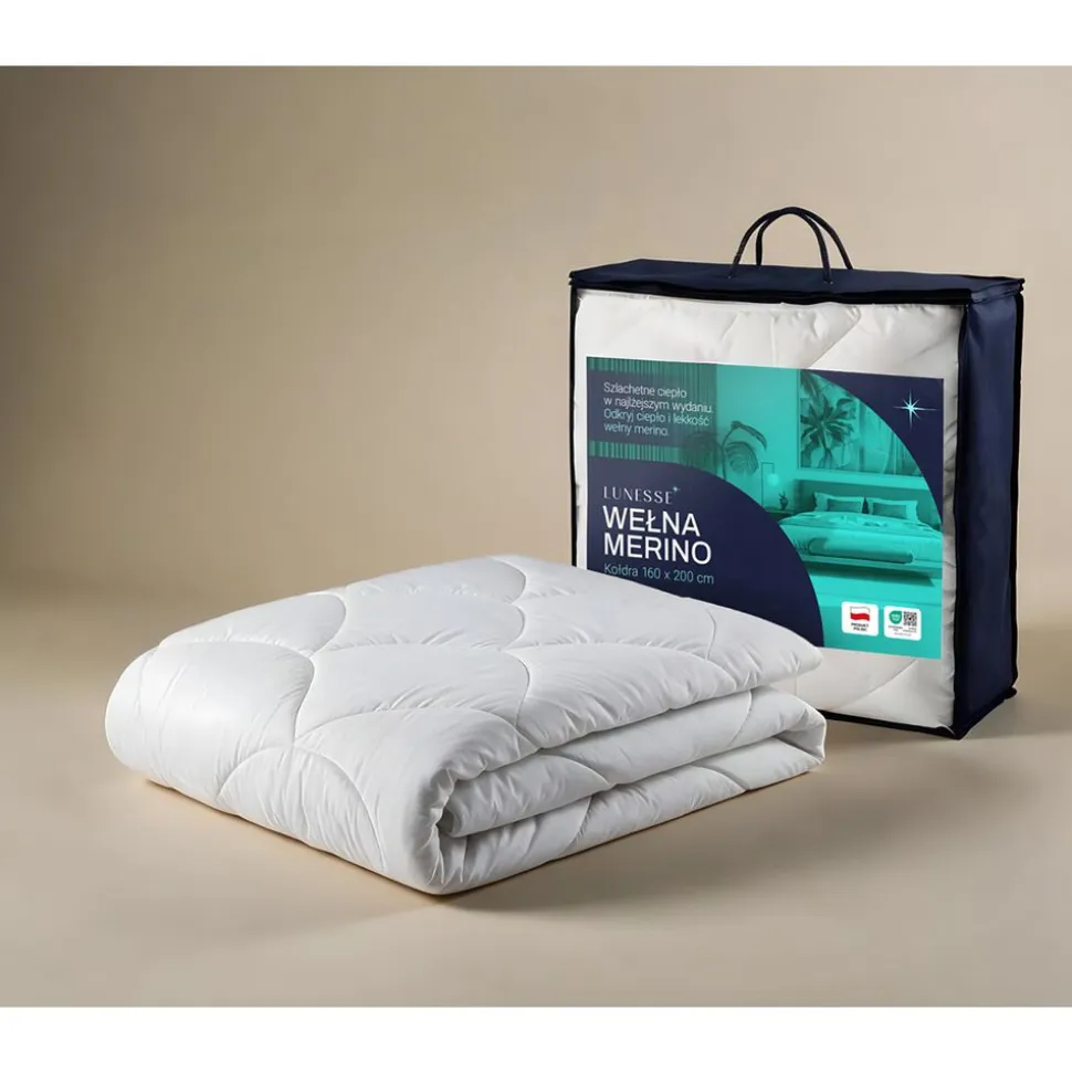 Kołdra 220 x 200 cm Lunesse Wełna Merino, biała